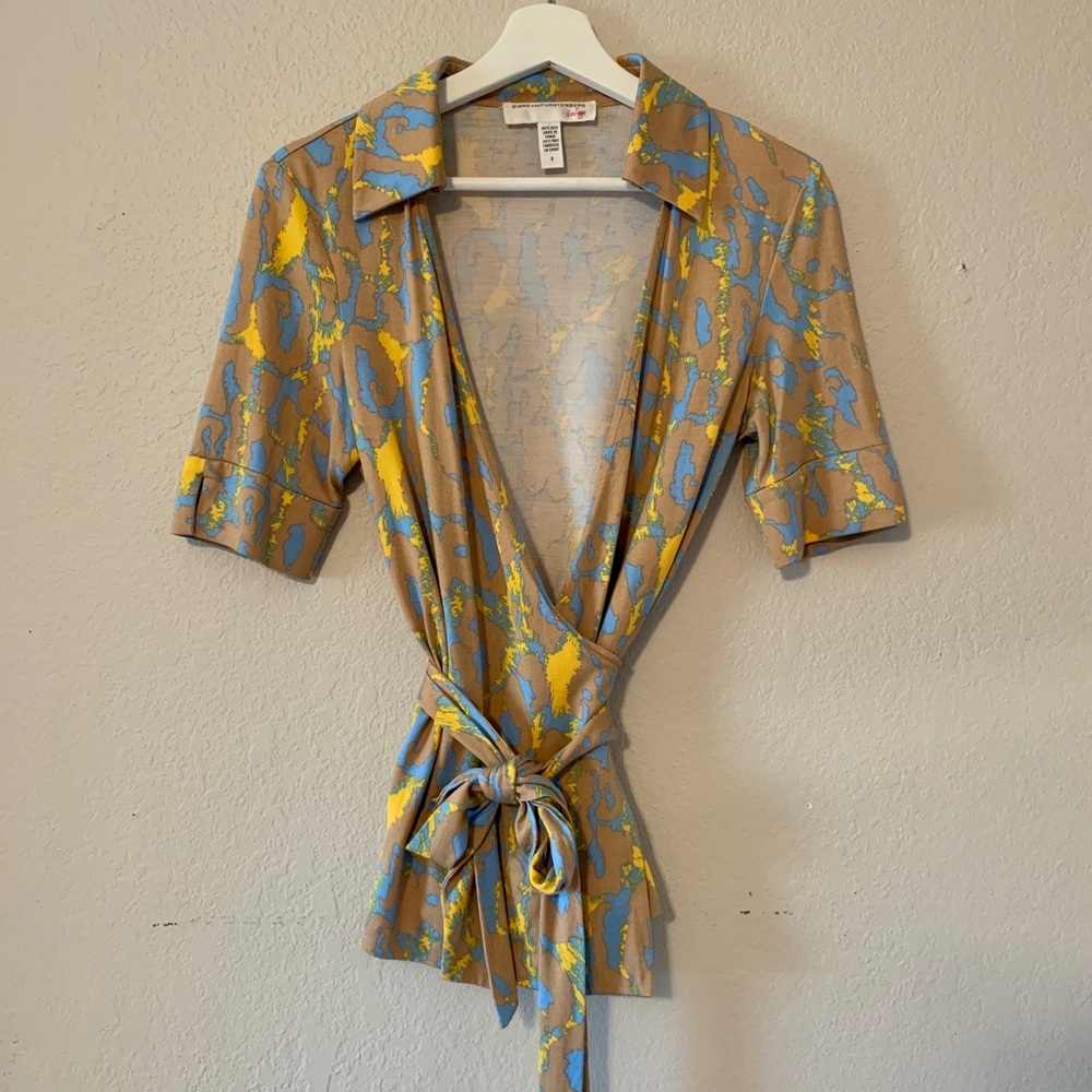 DVF Vintage 100% Silk Wrap Top, Animal Print, 8